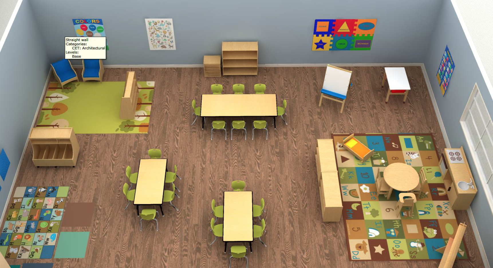 rendering, classroom interior